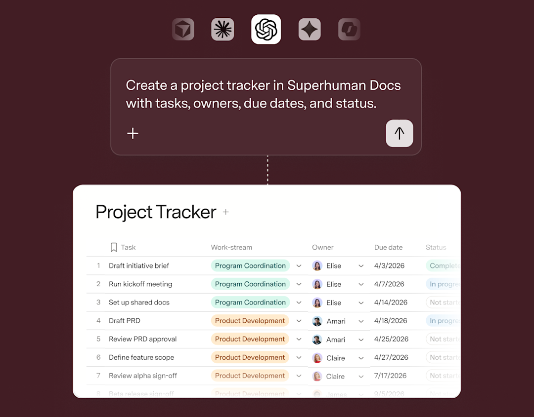 Project tracker view in Docs