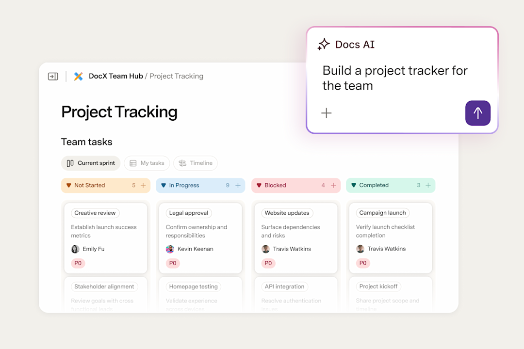 Project tracking view in docs