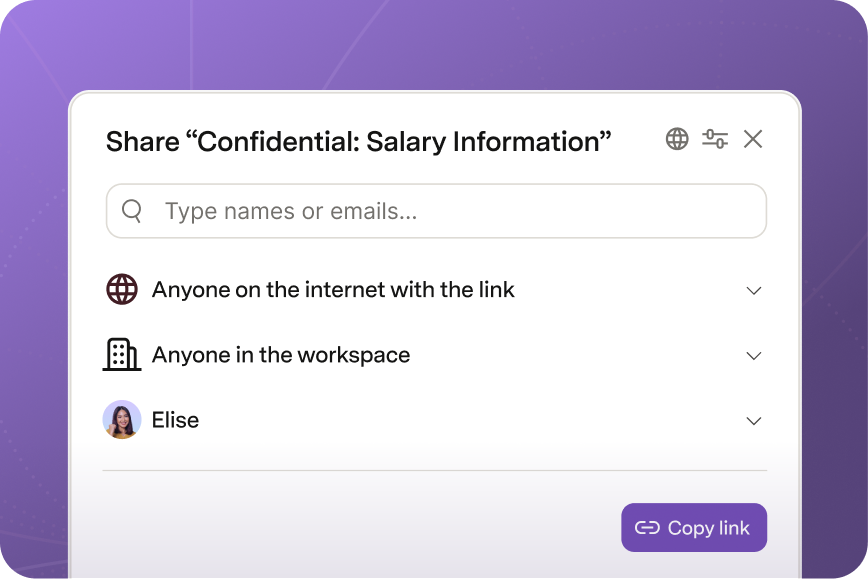 Sharing settings in docs