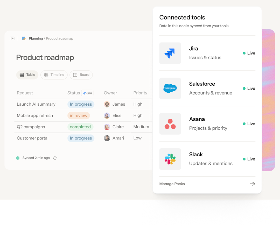 Product roadmap view in docs