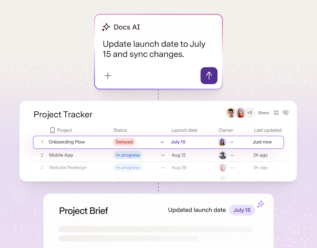 Project tracker with docs AI pop up